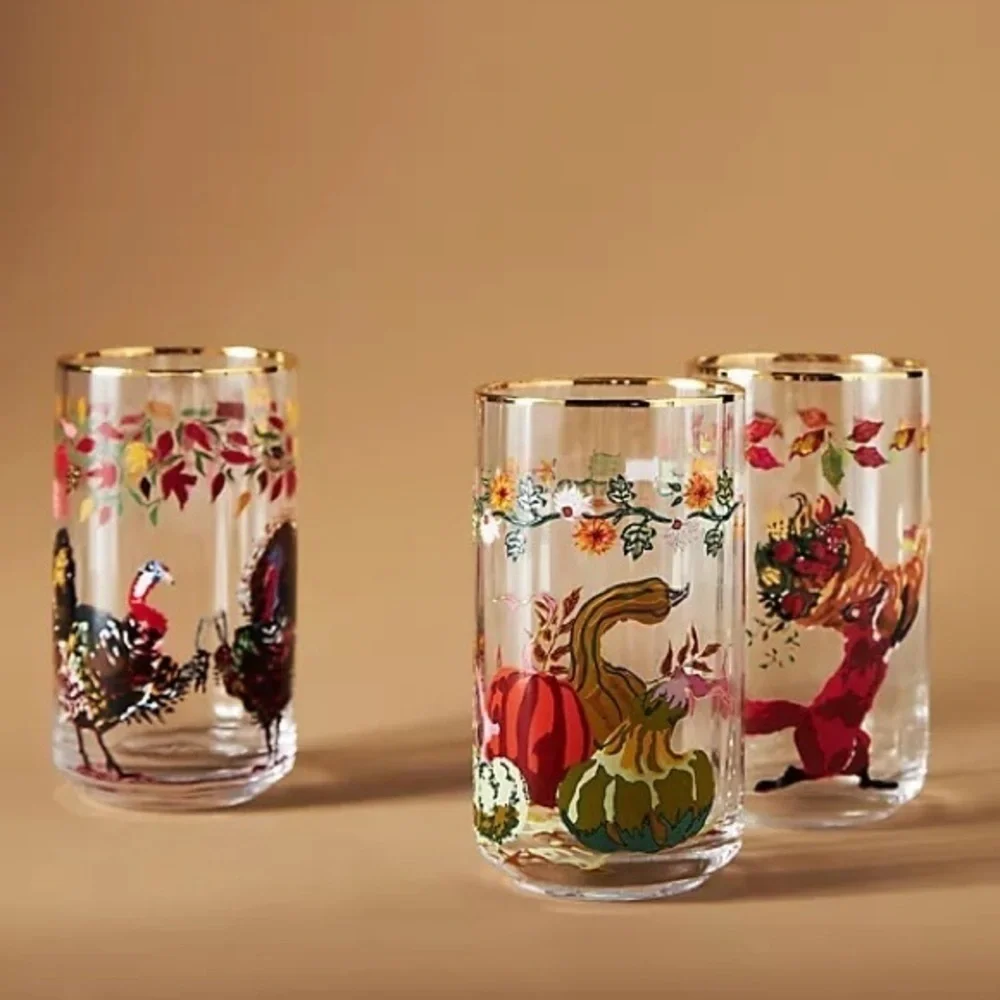 Anthropologie Inslee Farris Autumn's Bounty Turkey   Juice Highball Glass